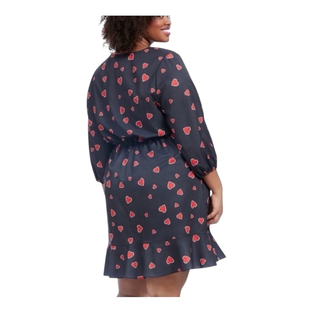 Hutch Heart Print Knee Length Fit & Flare Black Office Party Matte Satin Dress - Picture 2 of 12
